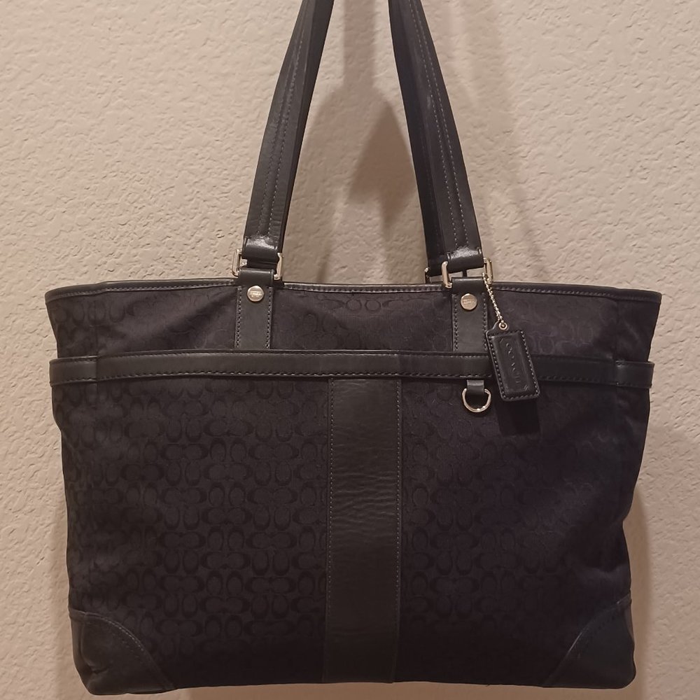 Coach Black on Black Signature C Large Diaper Bag F77156 Emerald Green Interior.